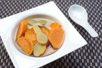 Asian dessert soup. Sweet potato soup boiled with ginger
