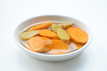 Asian dessert soup. Sweet potato soup boiled with ginger
