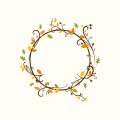 Vector Illustration of an Ornamental Autumn Design with Leaves