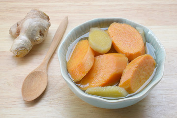 Asian dessert soup. Sweet potato soup boiled with ginger

