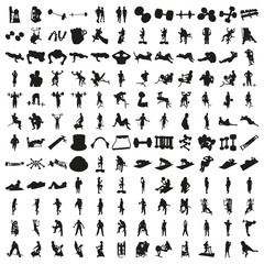 Set of Hundred Fitness Silhouettes. Beautiful Vector in High Resolution.