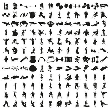 Set of Hundred Fitness Silhouettes. Beautiful Vector in High Resolution.