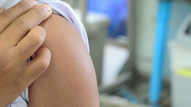 Doctor injection rabies vaccine in subcutaneous. The patient was bitten by a dog