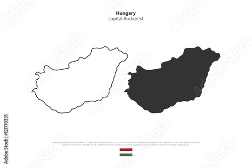 republic of hungary isolated map and official flag icons vector