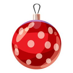 Christmas red ball icon in cartoon style isolated on white background vector illustration