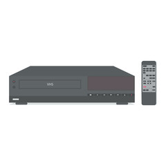 VCR with remote control. Vector illustration.
