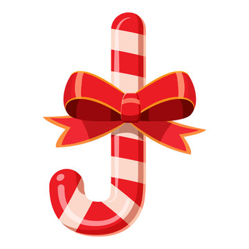Candy cane with bow icon in cartoon style isolated on white background vector illustration