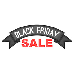 Black friday ribbon icon in cartoon style isolated on white background vector illustration