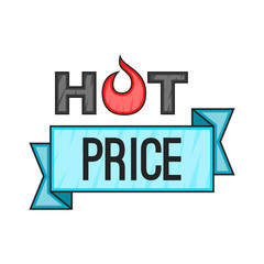 Hot price sticker icon in cartoon style isolated on white background vector illustration
