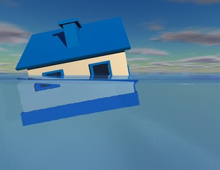 House under water 3D illustration.
