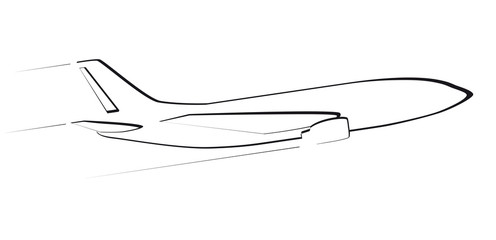The contour of the modern jet aircraft. Side view. In flight. Black color.