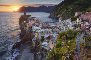 Vernazza. Image of Vernazza (Cinque Terre, Italy), during sunset.
