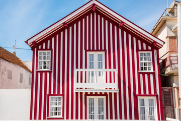 colorful houses in Costa Nova, Aveiro, Portugal