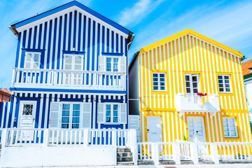 Fototapeta premium colorful houses in Costa Nova, Aveiro, Portugal