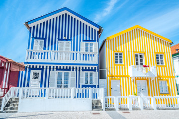 colorful houses in Costa Nova, Aveiro, Portugal