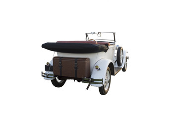 White Retro Car Backview Isolated on White Background