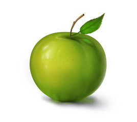 Illustration of Green Apple with leaf isolated, fruit icon