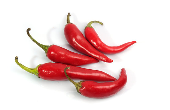 red chili peppers - hot spices on white background 