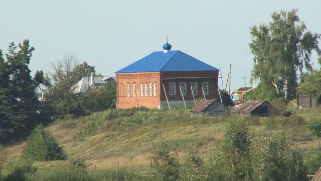 Cossack Settlement. Square Church Building on the Hill