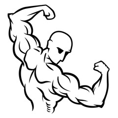 bodybuilder pose Back Double Biceps simple vector line