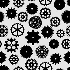 abstract vector black flat gears seamless pattern