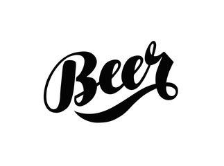 Beer hand lettering. Alcoholic beverage logo or label. Vector illustration