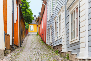 Wooden houses in old town of Porvoo, Finland