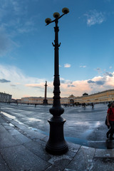 Fototapeta na wymiar Silhouettes on the Palace Square at white night, St.Petersburg,