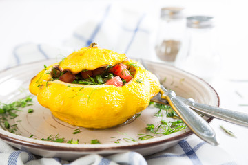 Pattypan squash stuffed with meat and vegetables