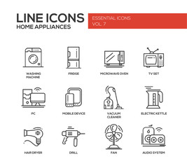 Home Appliances - simple line design icons set