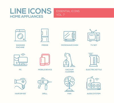 Home Appliances - simple line design icons set