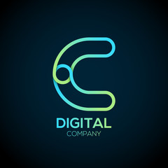 Letter C Logo Design.Linked shape circle symbol,Digital,green blue