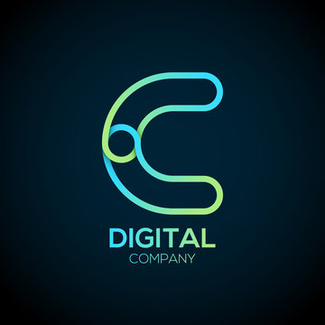 Letter C Logo Design.Linked shape circle symbol,Digital,green blue