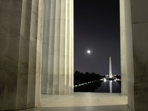 Memorials of Washington DC at moon light