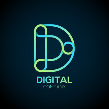 Letter D Logo Design.Linked shape circle symbol,Digital,green blue