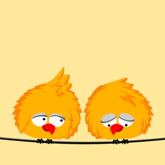 two birds sitting on the wires. vector illustration