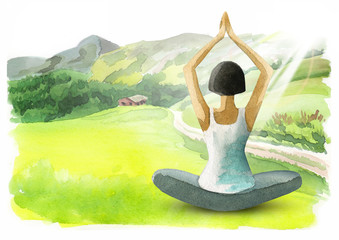 Freedom and wellness. Healthy living concept. Watercolor background © dariaustiugova