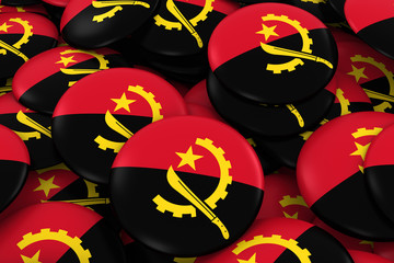 Angola Badges Background - Pile of Angolan Flag Buttons 3D Illustration