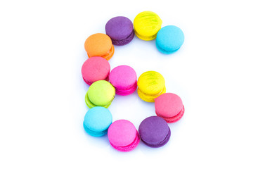 Fototapeta na wymiar Colorful macarons,number 6 on white background