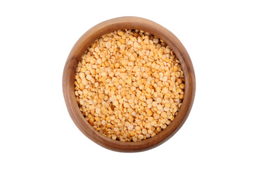 Dried beans peas in a wooden bowl on a white background. ingredient for a healthy lifestyle and diet. 