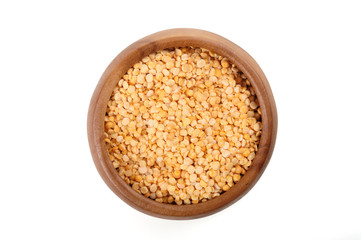 Dried beans peas in a wooden bowl on a white background. ingredient for a healthy lifestyle and diet. 
