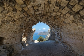 Fototapeta na wymiar Saint George Chapel, castle in Monolithos, Greece