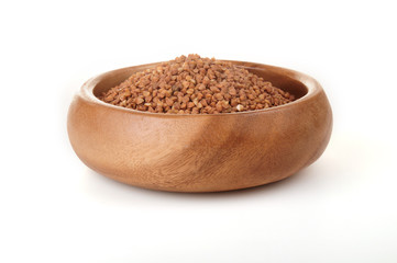Buckwheat in a wooden bowl. for healthy cooking ingredient
