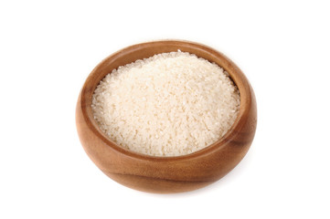 broken rice in a wooden bowl. for healthy cooking ingredient