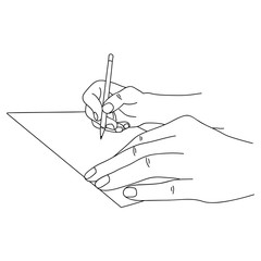 Human hands holding a pen and writing on paper