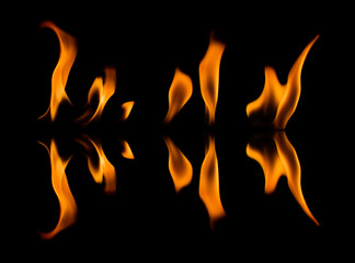 Fire abstract and flames shapes isolated on a black