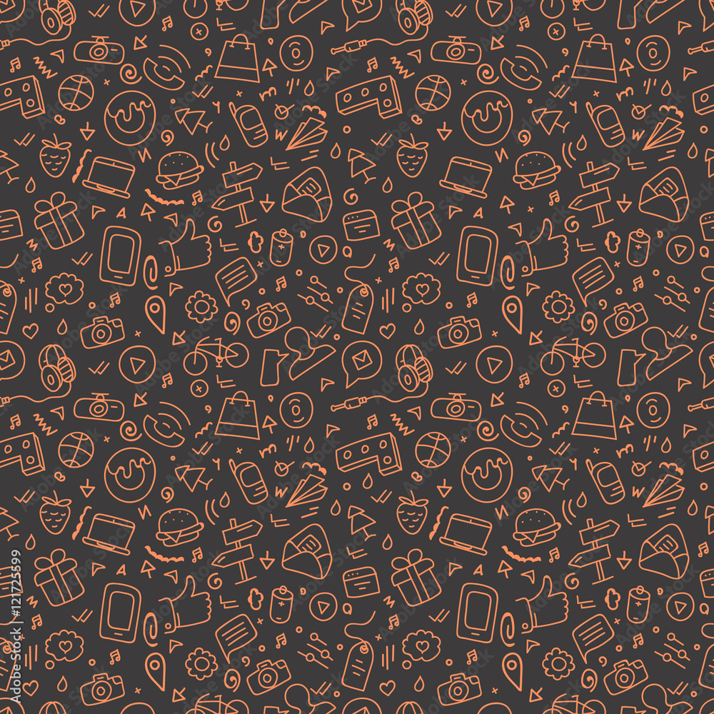Poster different web interface doodle silhouettes seamless pattern. car
