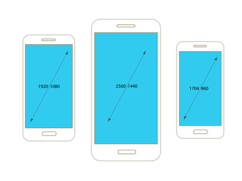 Different modern smartphone resolutions mockups isolated on whit