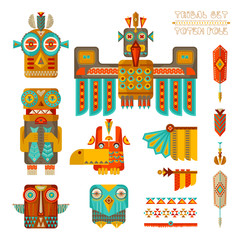 Obraz premium Tribal set. Set of stylized indian totem pole elements.