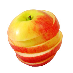 slide red apple to step slice white isolate background